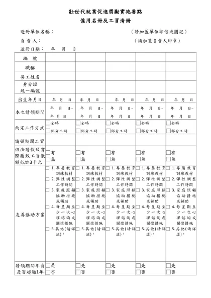壯世代就業促進獎勵實施要點-僱用名冊及工資清冊造冊單位名稱： （請加蓋單位印信或圖記）