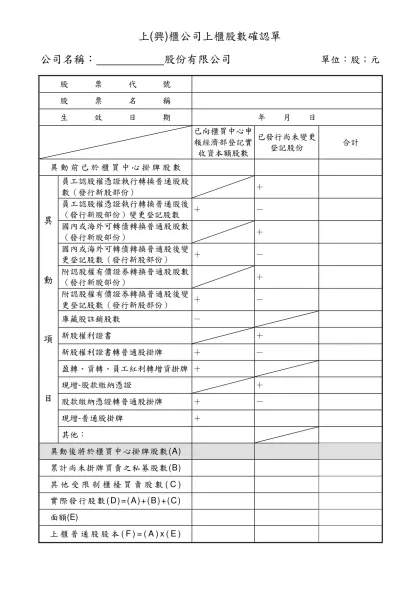 上櫃公司上櫃股數調整維護通知單-上(興)櫃公司上櫃股數確認單