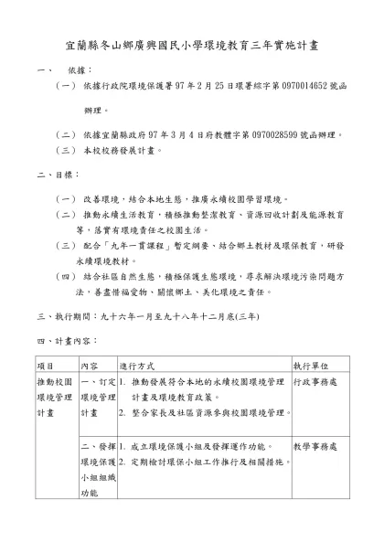宜蘭縣冬山鄉廣興國民小學環境教育三年實施計畫