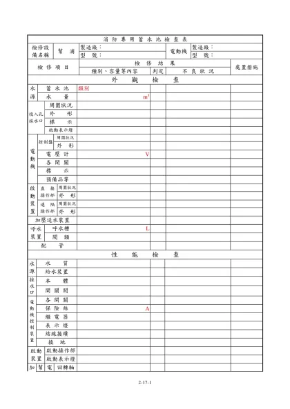 第十七章 消防專用蓄水池檢查表填寫說明及範例 (草案)-消 防 專 用 蓄 水 池 檢 查 表
