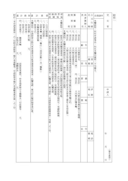 籌備期-附註：本申請書填寫一式三份限申請經營一種汽車運輸業，申請經營多種汽車運輸業應各填一式三份。