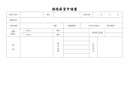 預借薪資申請書-申請人姓名單位申請日期