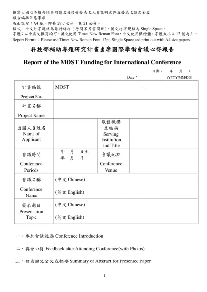 國科會專題研究計畫成果報告撰寫格式說明-撰寫出國心得報告須另附論文被接受發表之大會證明文件及發表之論文全文