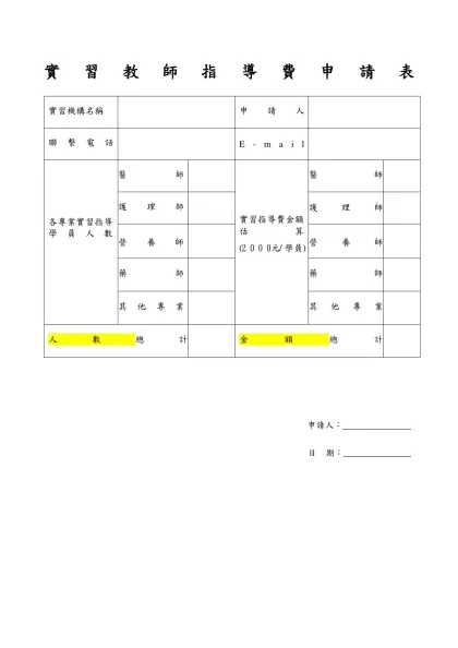 附件二：實習教師鼓勵金申請表-實 習 教 師 指 導 費 申 請 表