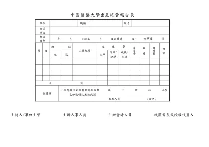 中國醫藥大學出差旅費報告表-單位職稱姓名出差 事由
