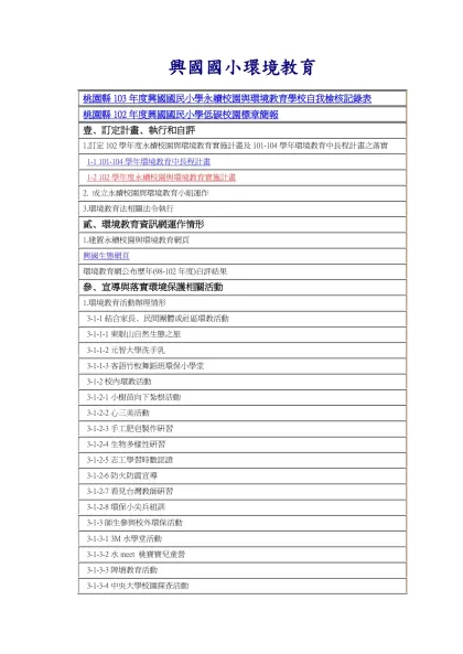 興國國小環境教育- 桃園縣103年度興國國民小學永續校園與環境教育學校自我檢核記錄表