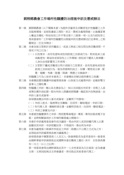 莿桐鄉農會工作場所性騷擾防治措施申訴及懲戒辦法