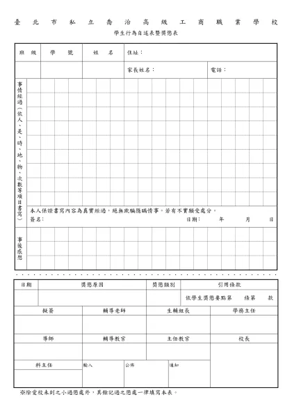 台 北 市 私 立 喬 治 高 職 學 生 行 為 自 述 表-臺北市私立喬治高級工商職業學校