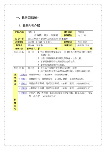 一、教學活動設計- 1. 教學內容介紹活動名稱