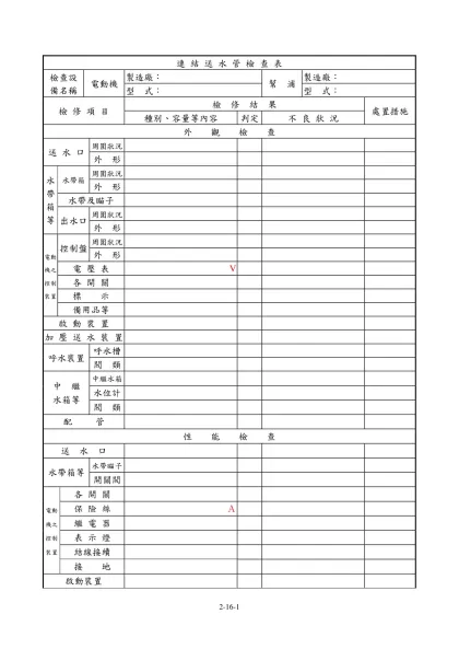 第十六章 連結送水管檢查表填寫說明及範例-連 結 送 水 管 檢 查 表