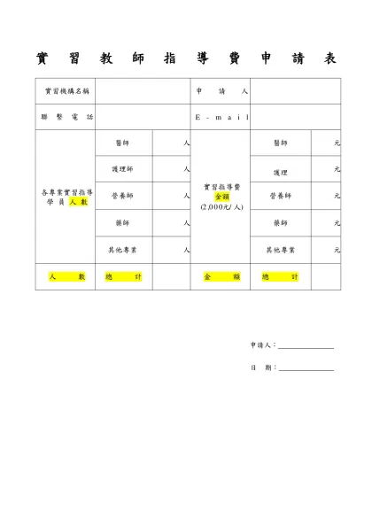 附件二：實習教師鼓勵金申請表-實 習 教 師 指 導 費 申 請 表