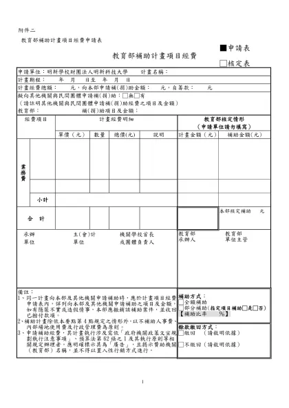 附件1 ____年辦理「教育優先區中小學生營隊活動」申請經費補助計畫表-教育部補助計畫項目經費申請表