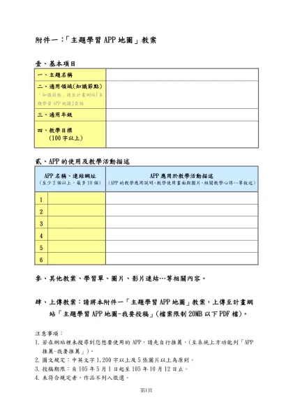 附件一：「主題學習APP地圖」教案