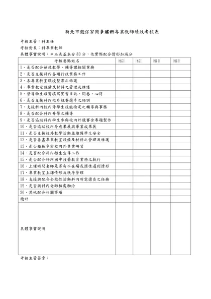 私立穀保家商○○科專業教師績效考核表 考核主管：科主任-新北市穀保家商多媒科專業教師績效考核表 考核主管：科主任